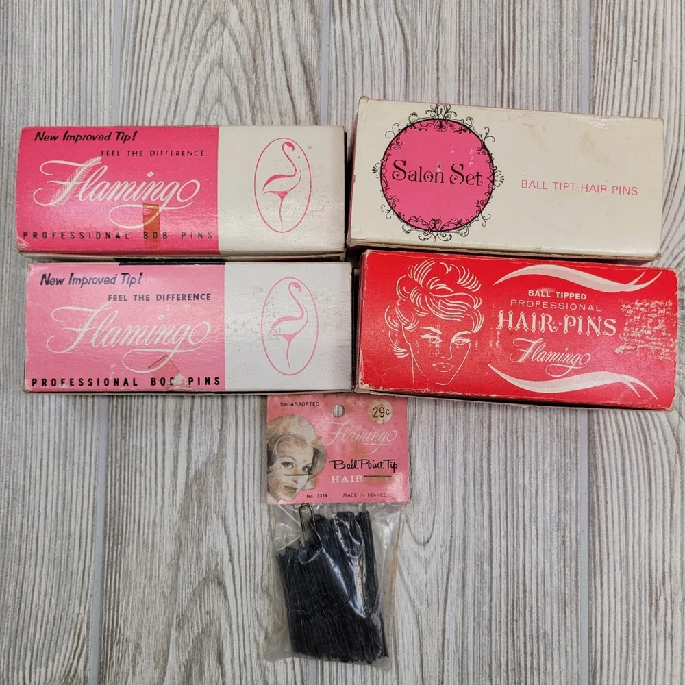 Lot of Flamingo Bob Pins Hair Ball Tipped Salon Set Professional Mid Century Vtg